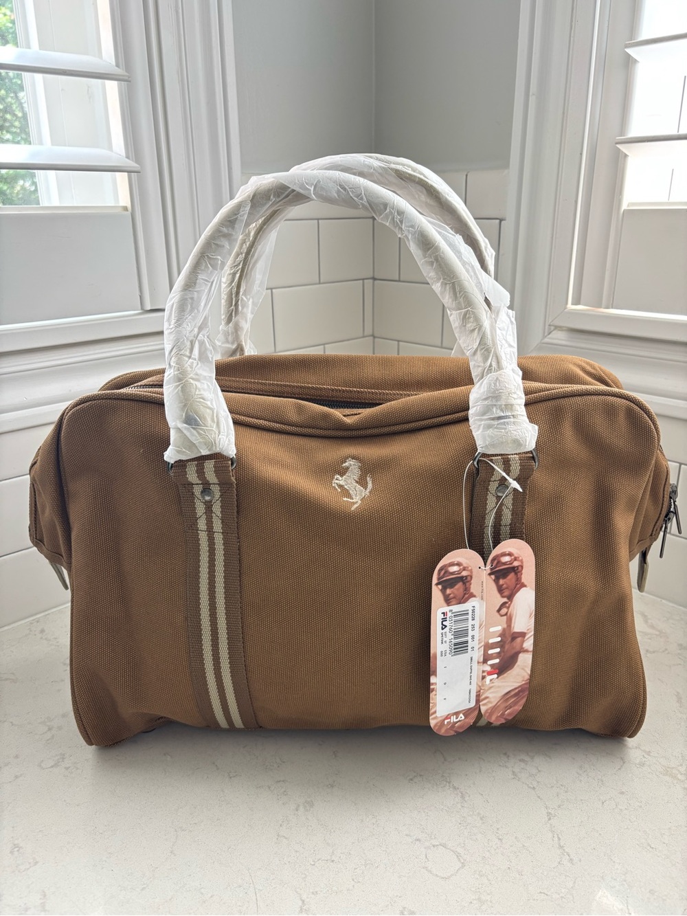 Vintage Ferrari x Fila Brown Canvas Travel Duffel Bag